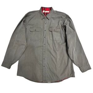 Vtg L.L. Bean Khaki Green Flannel Lined Hurricane Shacket Shirt SZ XLT USA Made